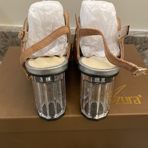 NWT NIB Azura by Spring Step Embroidery Tan Multi Lucite Heeled Sandals Size 38 - Picture 2 of 15